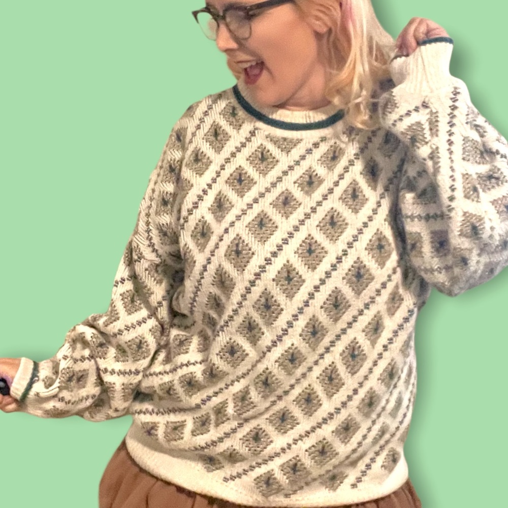 Vintage 90s off white grandpa oversized sweater size XL